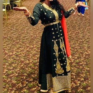 Embroidered Punjabi party dress with scarf